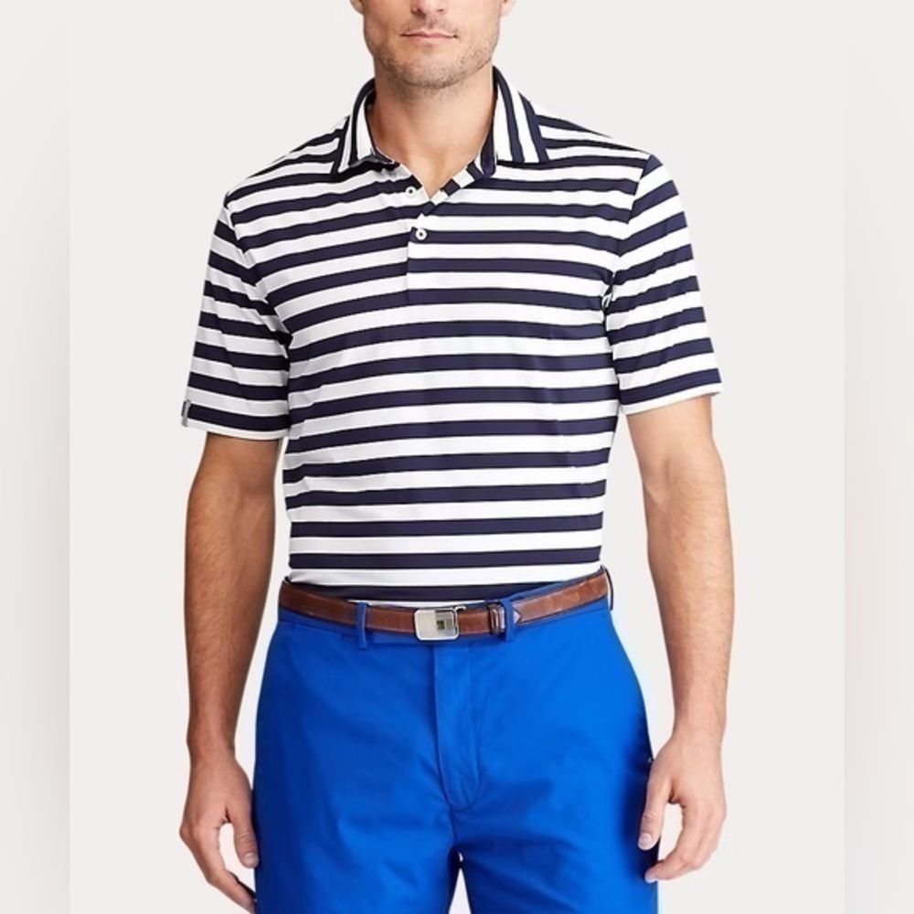 RLX Custom Slim Fit Performance Polo size XL navy and white stripe